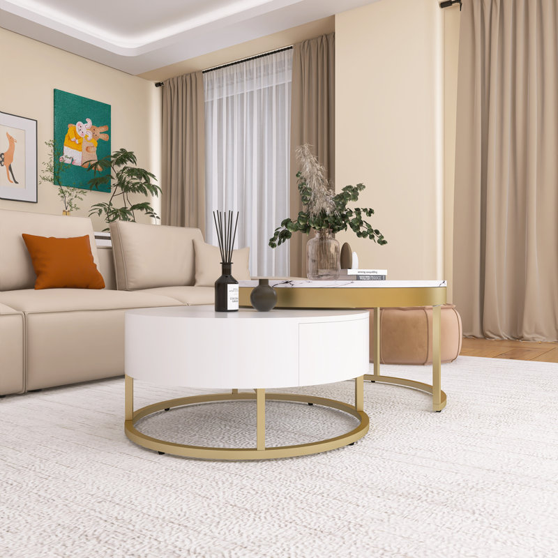 Mercer41 White Round Nesting Coffee Table With Drawers | Wayfair
